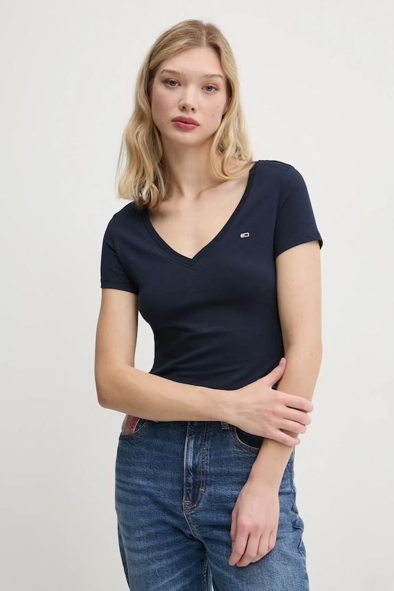 Tommy Jeans tričko dámske bavlnené slim tmavomodrá DW0DW20458