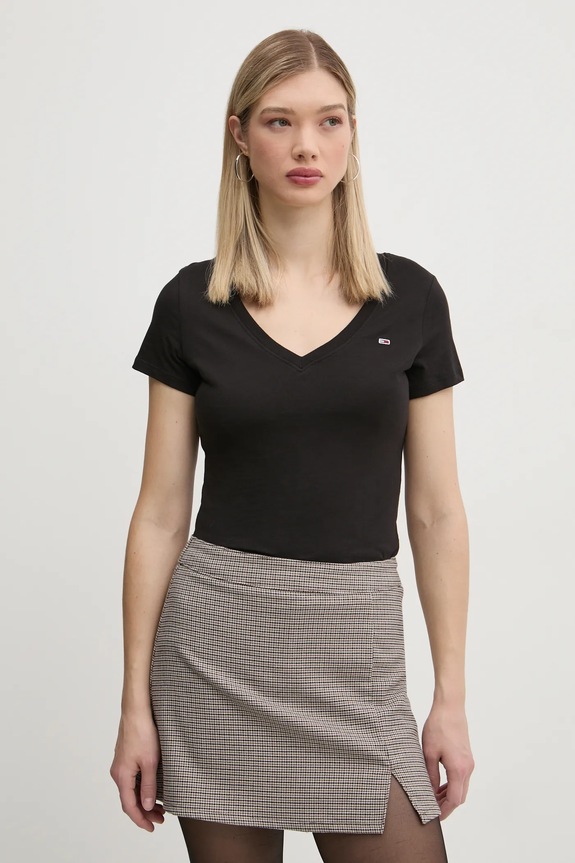 Tommy Jeans tričko dámske bavlnené slim čierna DW0DW20458