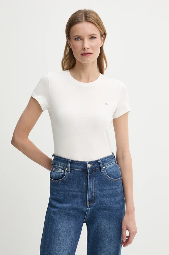 Tommy Jeans basic majica kratkih rukava za žene od pamuka bez uzorka bijela DW0DW20459