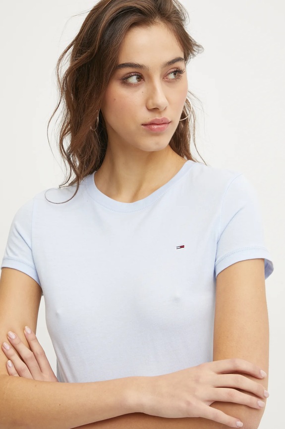 Tommy Jeans t-shirt basic damski bawełniany niebieski DW0DW20459