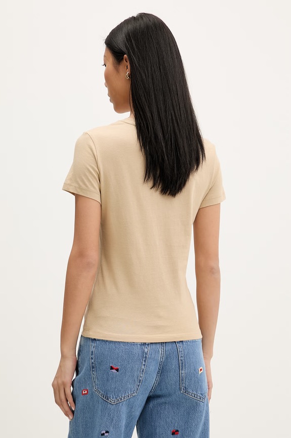 Дрехи Tommy Jeans тениска basic дамска от памук DW0DW20459 бежов