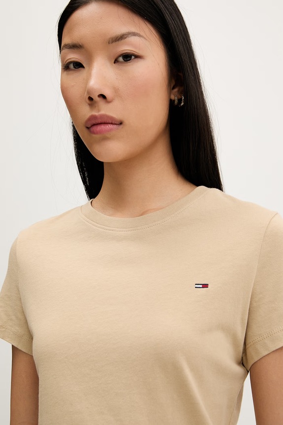 Tommy Jeans tricou basic pentru femei, din bumbac bej DW0DW20459