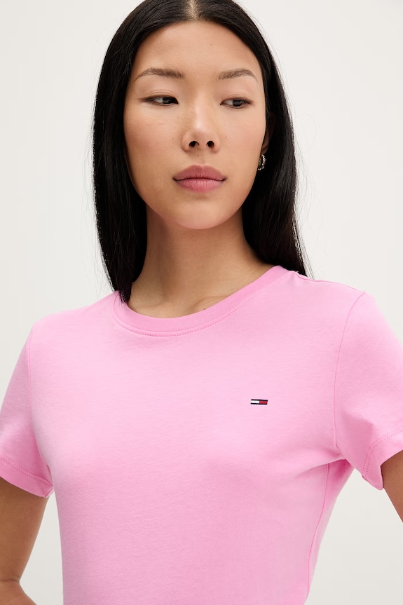 Tommy Jeans tricou basic damesc din bumbac roz DW0DW20459