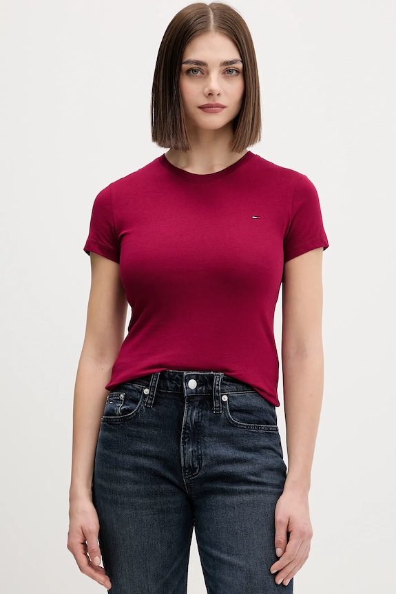 Tommy Jeans t-shirt basic damski bawełniany bawełna bordowy DW0DW20459