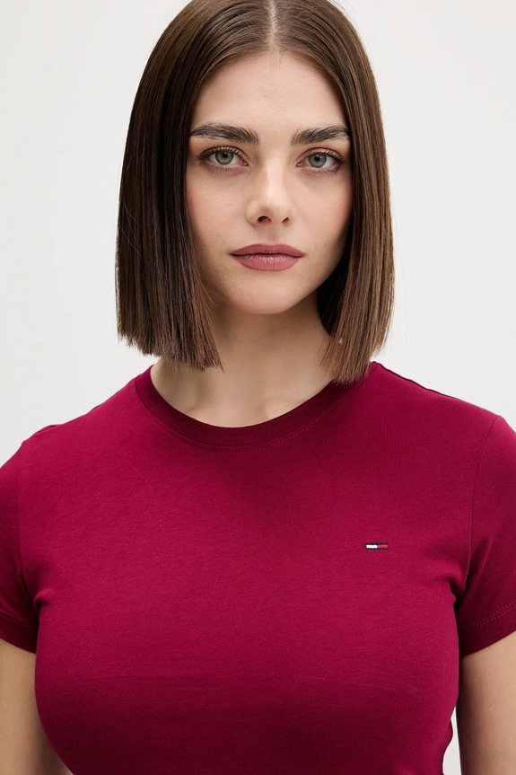 Tommy Jeans t-shirt basic damski bawełniany bordowy DW0DW20459