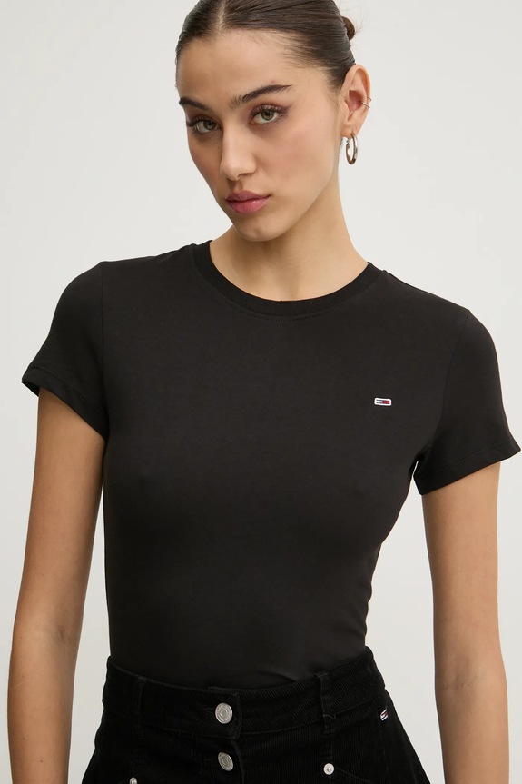 Tommy Jeans t-shirt basic damski bawełniany czarny DW0DW20459