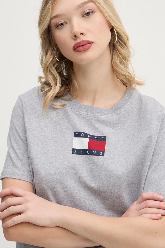 Tommy Jeans pamut póló szürke DW0DW20461