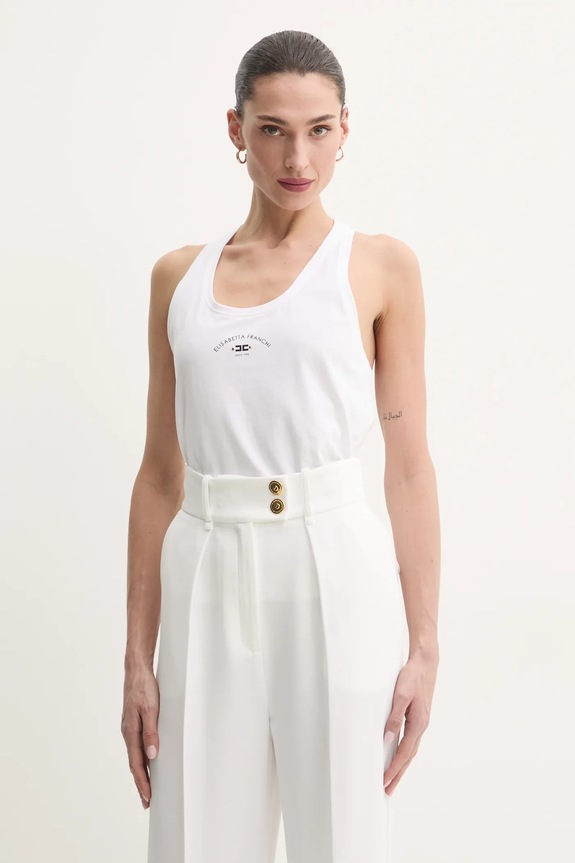 Elisabetta Franchi top in cotone sovrastampa bianco CN00251E2