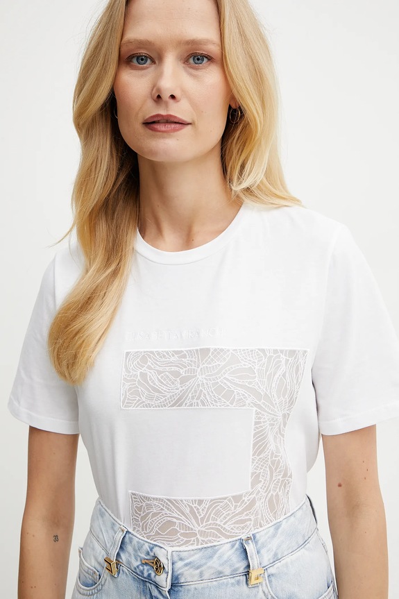 Βαμβακερό μπλουζάκι Elisabetta Franchi λευκό MA03151E2