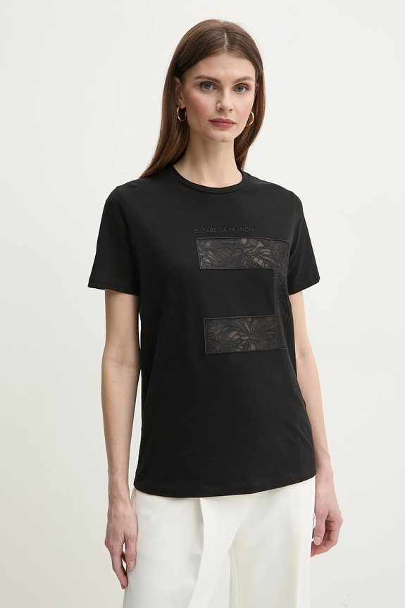 Elisabetta Franchi t-shirt in cotone applique nero MA03151E2