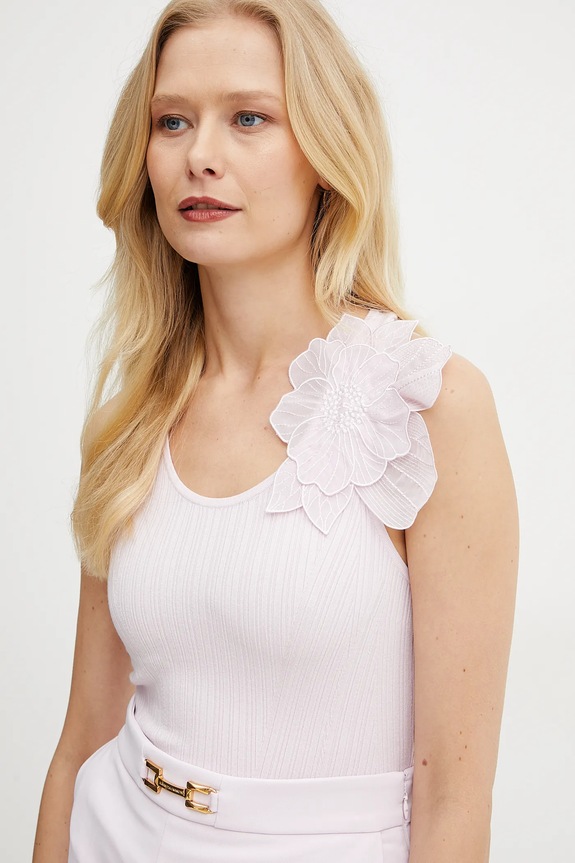 Top s prímesou hodvábu Elisabetta Franchi ružová TK29B51E2