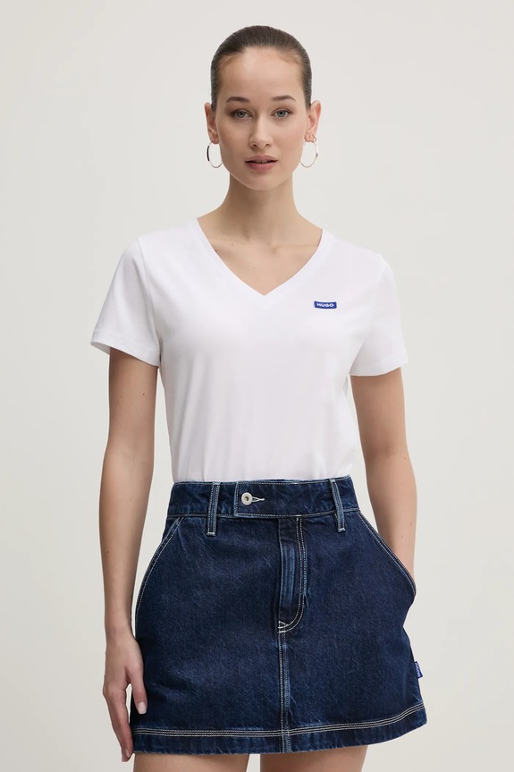 HUGO Blue tricou de femei din bumbac Classic V_B uni alb 50513667