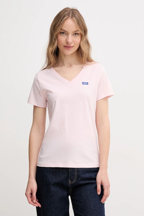 HUGO Blue tricou de damă din bumbac Classic V_B uni roz 50513667
