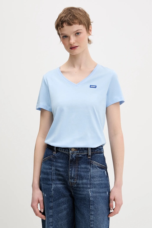 HUGO Blue tricou damski din bumbac Classic V_B uni albastru 50513667