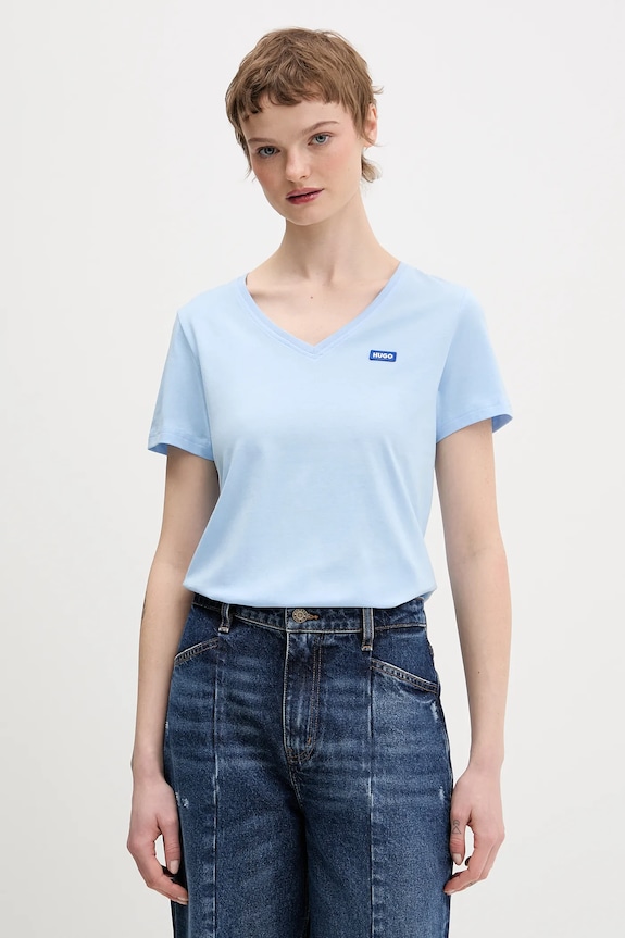 HUGO Blue tricou damski din bumbac Classic V_B uni albastru 50513667
