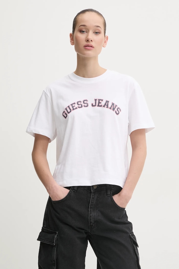 Βαμβακερό μπλουζάκι Guess Jeans λευκό W5RI41.K8HM0