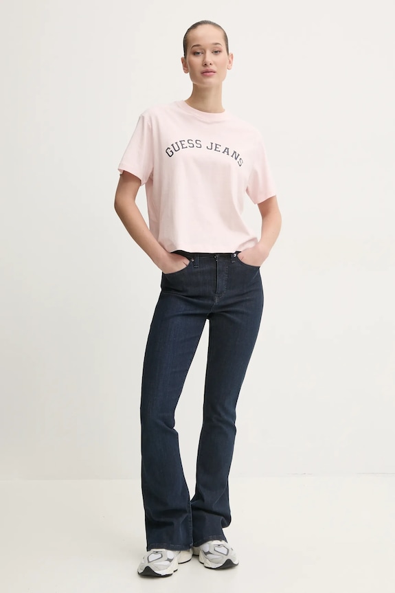 Βαμβακερό μπλουζάκι Guess Jeans W5RI41.K8HM0 ροζ SS25