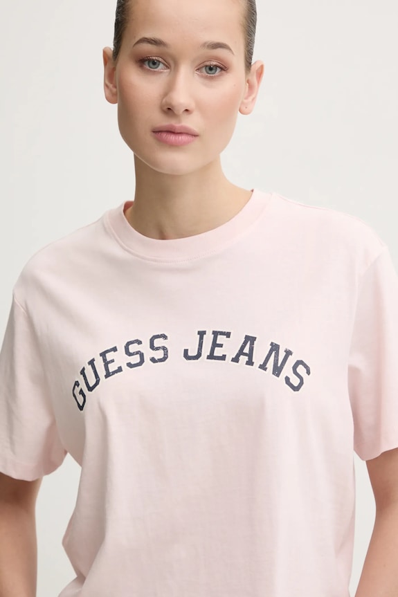 Βαμβακερό μπλουζάκι Guess Jeans ροζ W5RI41.K8HM0