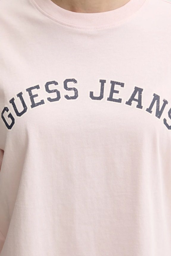 Βαμβακερό μπλουζάκι Guess Jeans W5RI41.K8HM0 ροζ