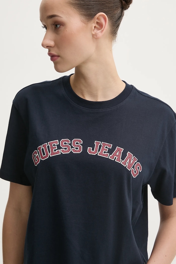 Βαμβακερό μπλουζάκι Guess Jeans σκούρο μπλε W5RI41.K8HM0