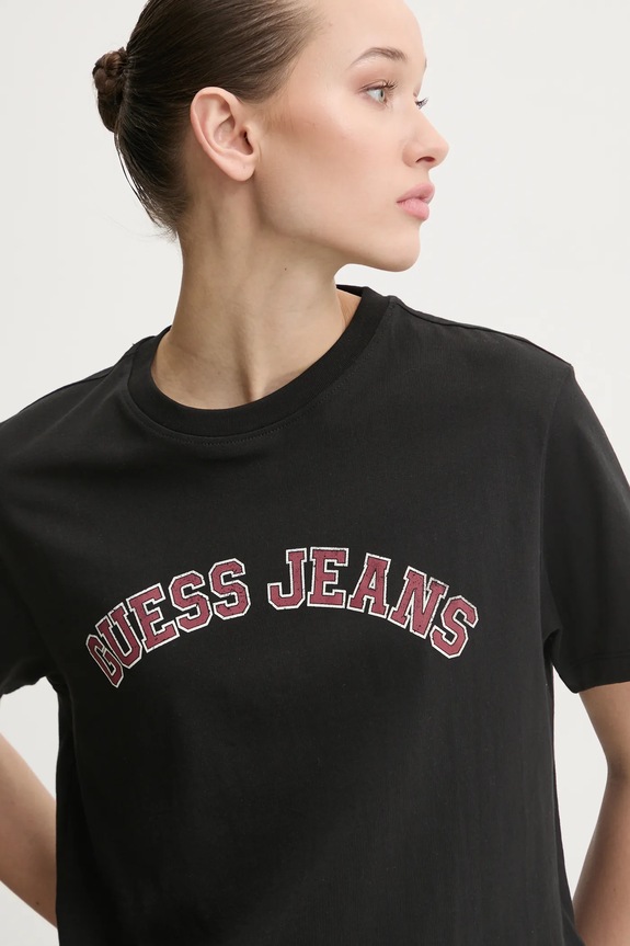 Βαμβακερό μπλουζάκι Guess Jeans μαύρο W5RI41.K8HM0