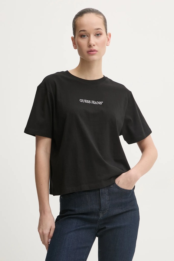 Bavlnené tričko Guess Jeans potlač čierna W5RI42.K8HM0