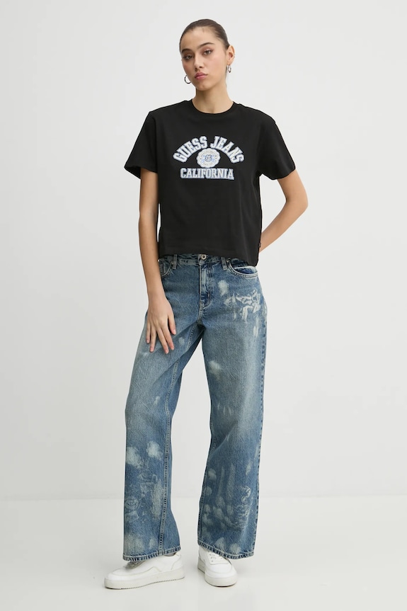 Bavlnené tričko Guess Jeans W5RI43.K8HM0 čierna SS25