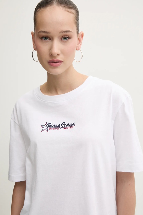 Guess Jeans t-shirt bawełniany aplikacja biały W5RI48.K8HM0