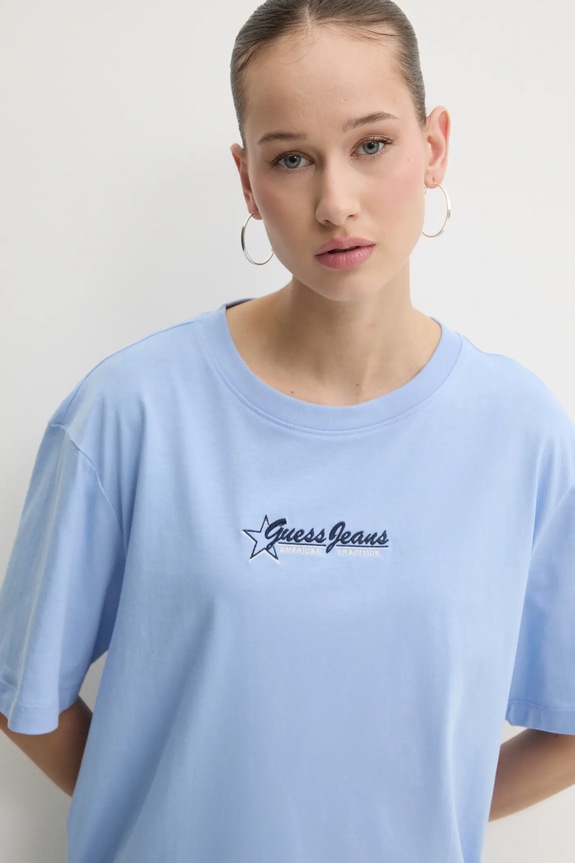Bavlněné tričko Guess Jeans modrá W5RI48.K8HM0