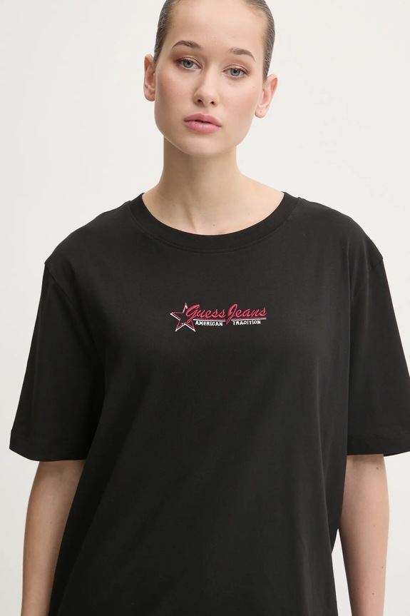 Guess Jeans t-shirt bawełniany aplikacja czarny W5RI48.K8HM0