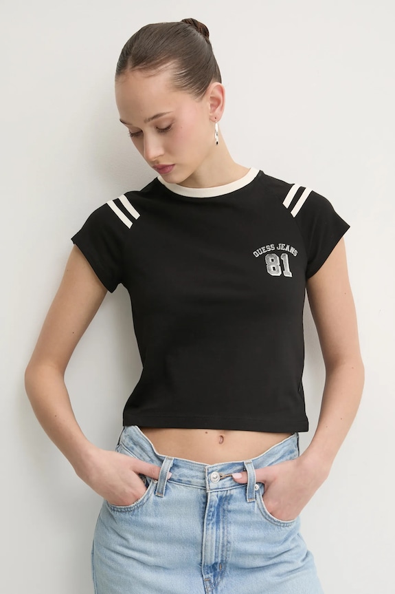 Μπλουζάκι Guess Jeans κανονικό μαύρο W5RI53.J1314