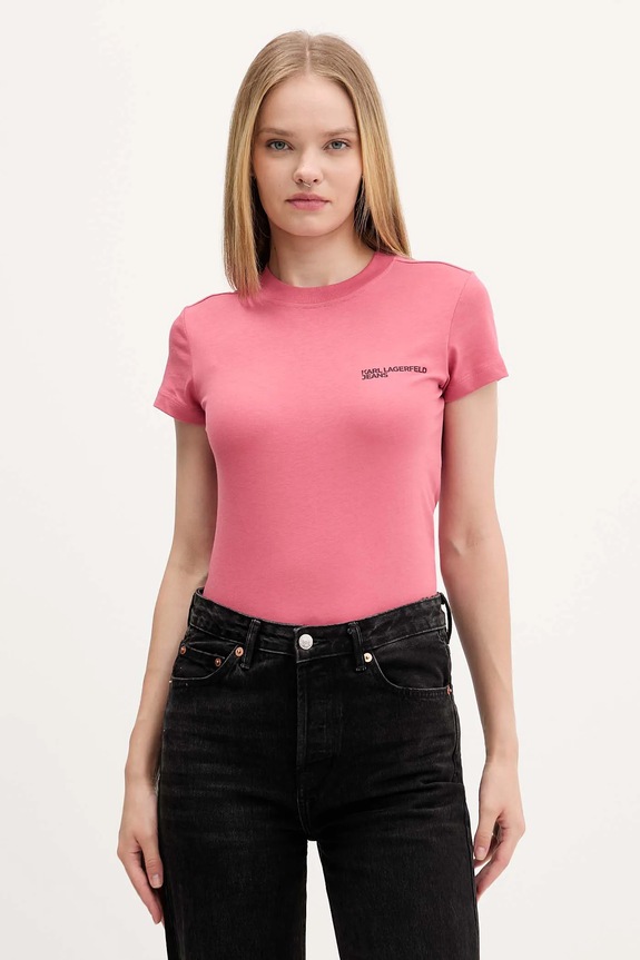 Karl Lagerfeld Jeans kratka majica ženska bombažna Potisk oranžna A1W17004