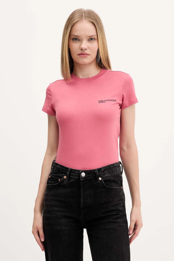 Karl Lagerfeld Jeans kratka majica ženska bombažna Potisk oranžna A1W17004