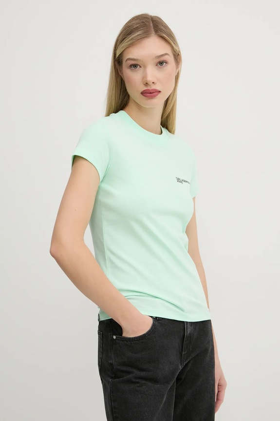 Karl Lagerfeld Jeans tričko dámske bavlnené slim tyrkysová A1W17004