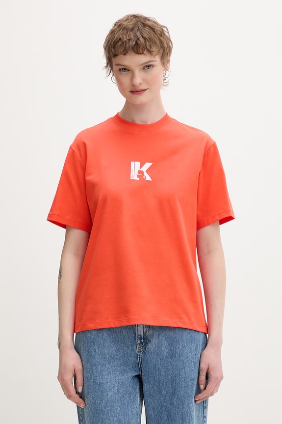Karl Lagerfeld Jeans t-shirt damski bawełniany pomarańczowy A1W17031