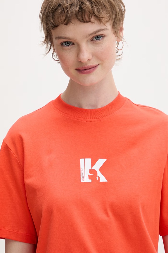 Karl Lagerfeld Jeans t-shirt damski bawełniany pomarańczowy A1W17031