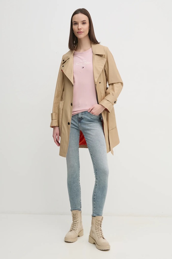 Pamučna majica Tommy Hilfiger WW0WW43895 roza SS25