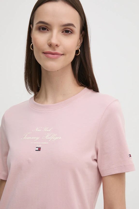 Pamučna majica Tommy Hilfiger roza WW0WW43895