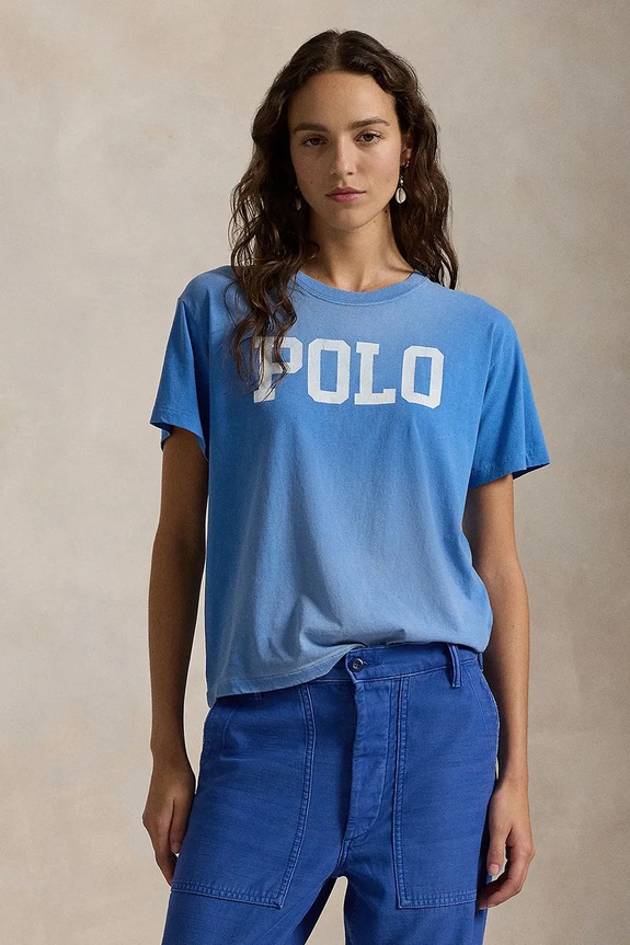 Bavlněné tričko Polo Ralph Lauren potisk modrá 211959617