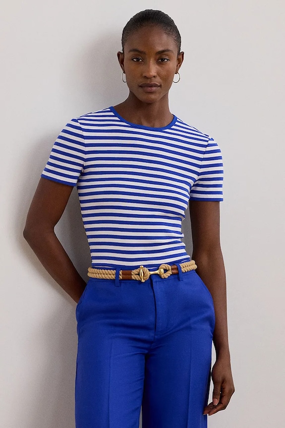 Lauren Ralph Lauren t-shirt bawełniany z elastanem niebieski 200957662