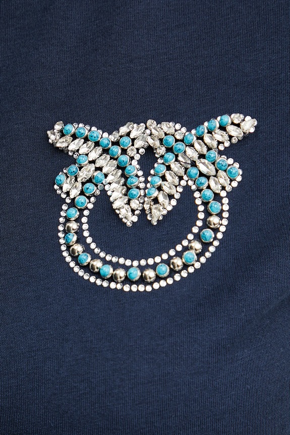 Βαμβακερό μπλουζάκι Pinko 103320.A2G7 σκούρο μπλε