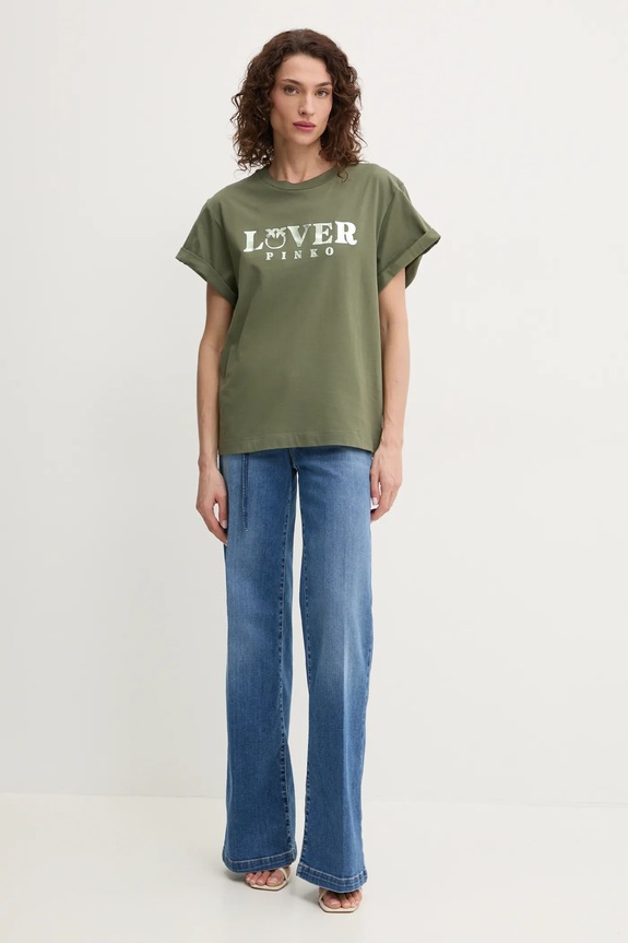 Pinko t-shirt bawełniany 104605.A2D1 zielony SS25
