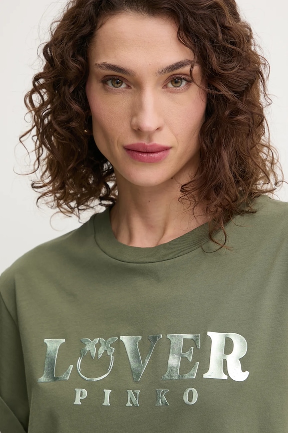 Pinko t-shirt bawełniany zielony 104605.A2D1
