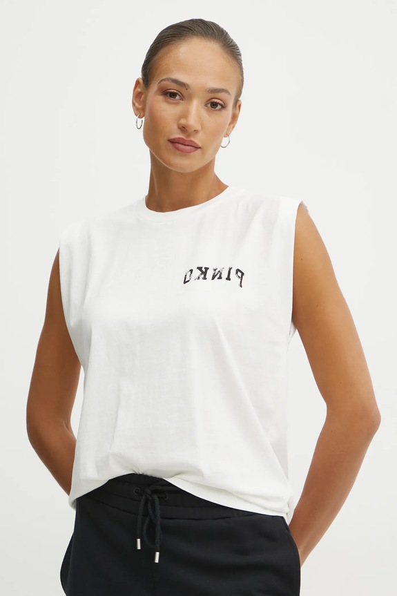 Pinko top bawełniany nadruk beżowy 104268.A2C0