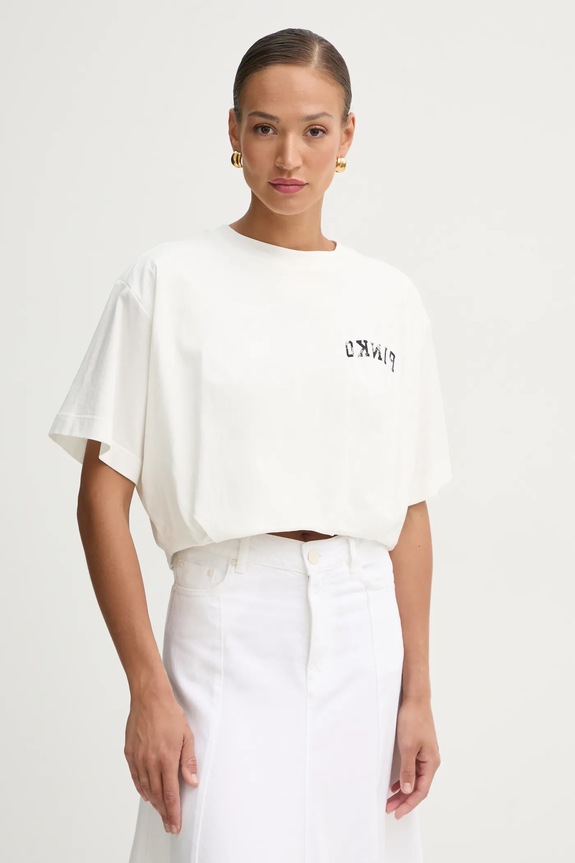 Pinko t-shirt bawełniany nadruk beżowy 104257.A2C0