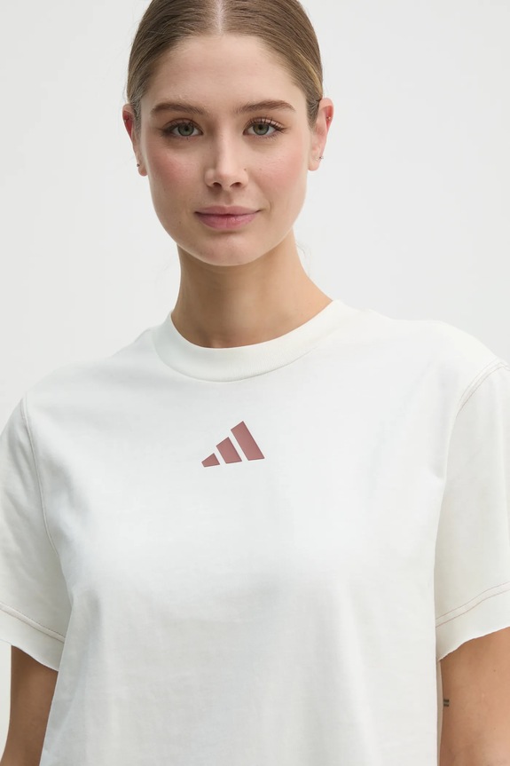 Bavlněné tričko adidas ALL SZN Graphic béžová JN7384