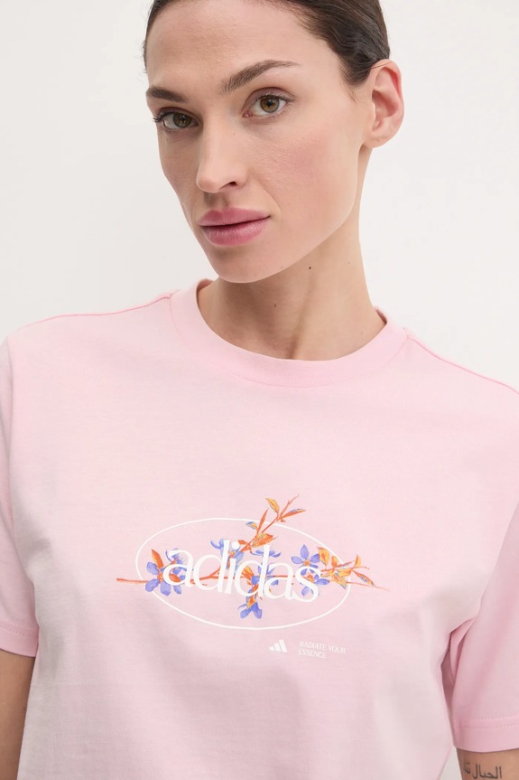 Bavlněné tričko adidas W Elem Flrl Tee růžová JP0114