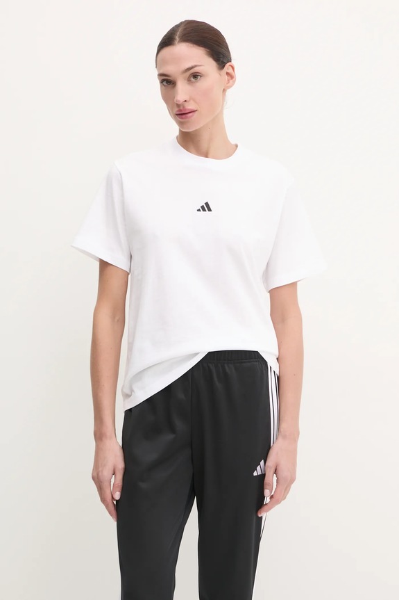 Bavlnené tričko adidas Essentials nášivka biela JC5944