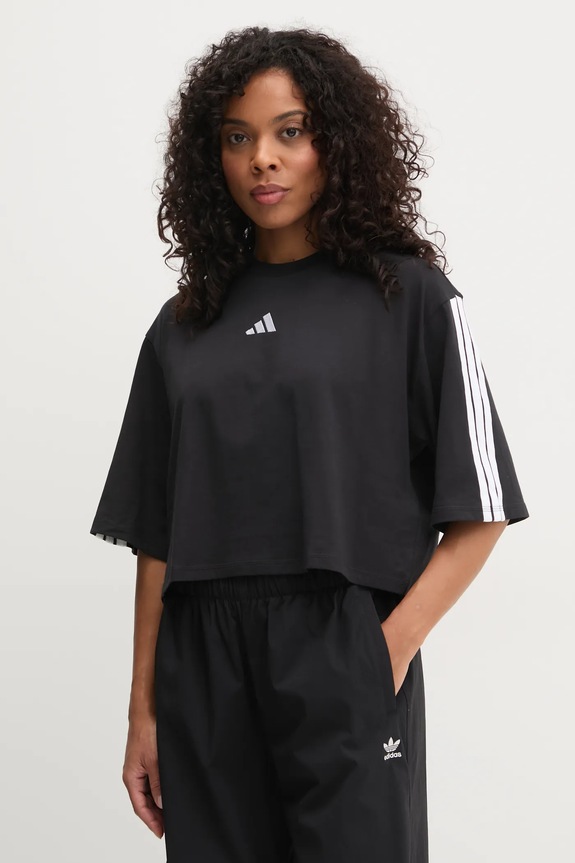 Памучна тениска adidas Essentials стандартна черен JD4998