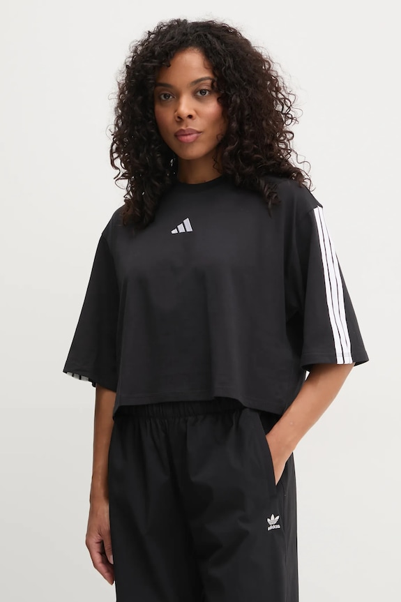 Памучна тениска adidas Essentials стандартна черен JD4998